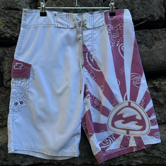 Y2K Andy Irons Signature Rising Sun Billabong Boardshorts - Size 30 (rare)