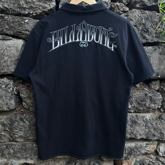 Black polo shirt with 'Billabong' logo with Y2K spellout 