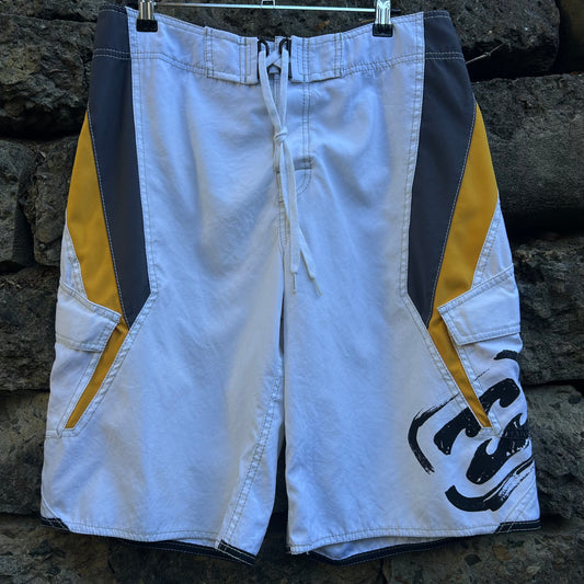 Y2K billabong white and yellow boardshorts 