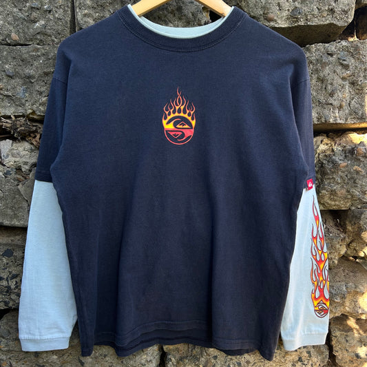 Y2K Quiksilver with flame design layered long sleeve 