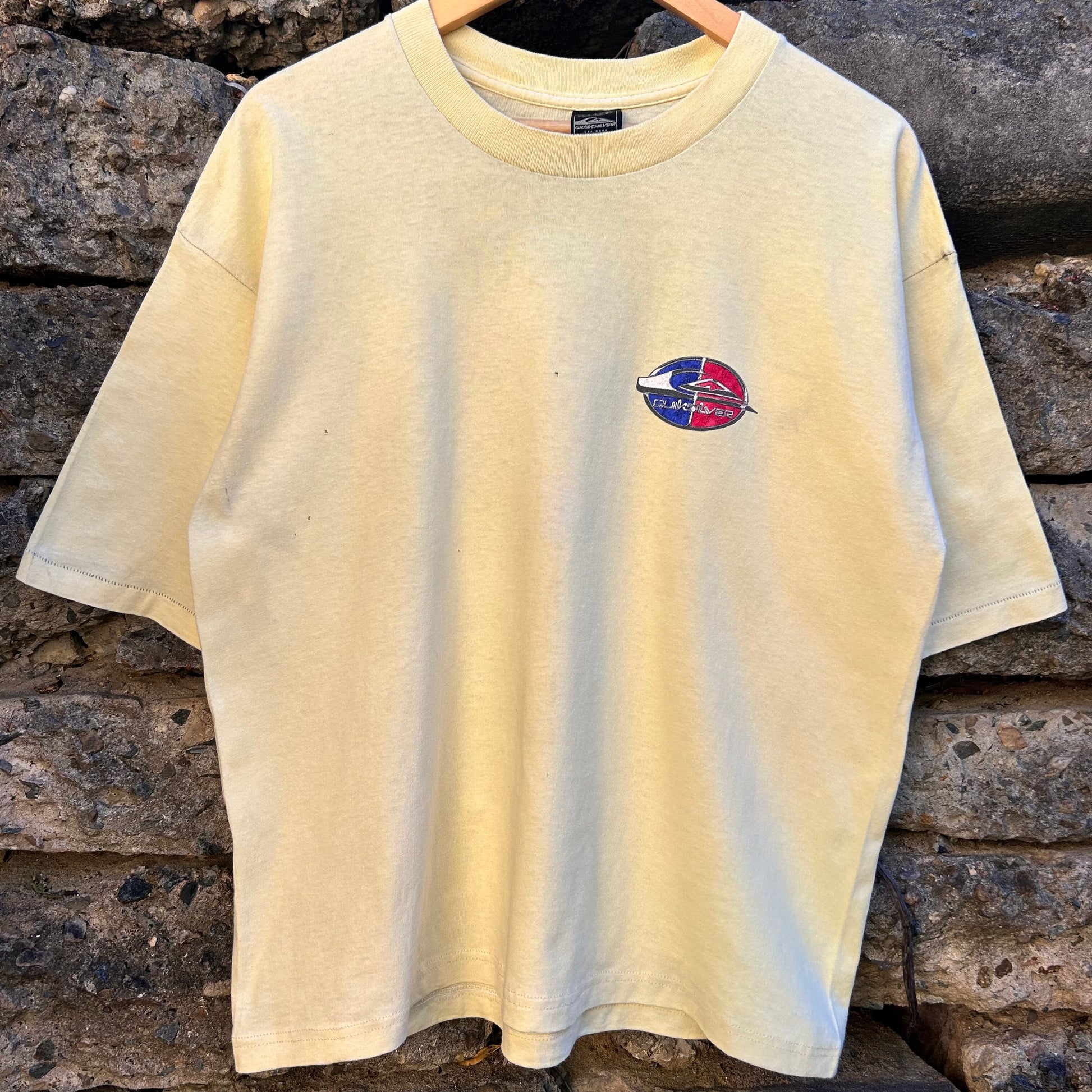 Vintage quiksilver chrome logo, vintage surfwear 