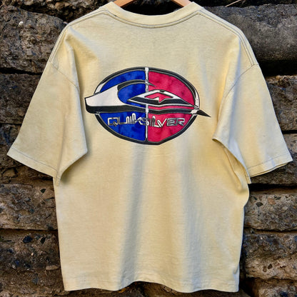 Vintage Quiksilver, chrome logo yellow shirt, vintage surfwear 
